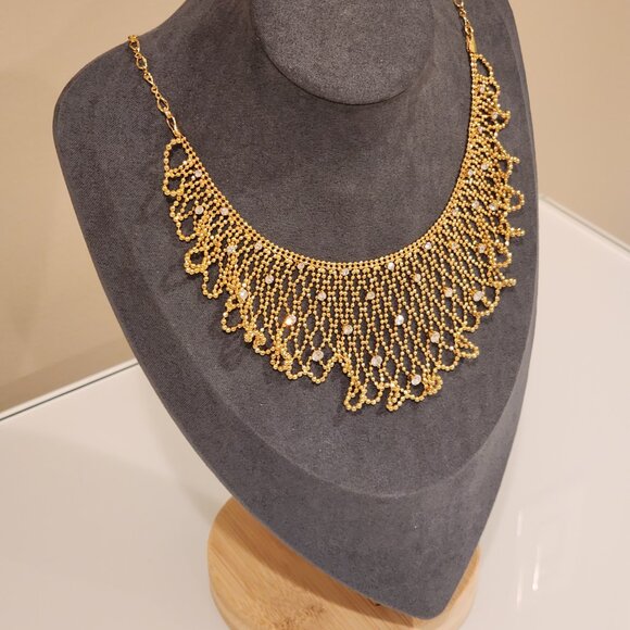 Brand New!! MORANA| Gold toned Soft Glistening Bib Draped Crystal Necklace - Picture 2 of 6